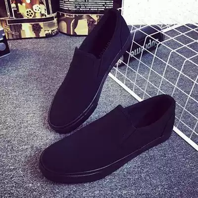 All-black old Beijing cloth shoes one-legged lazy canvas shoes men's breathable casual men's work black shoes