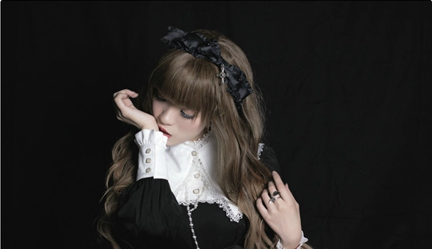 Điểm không bài thơ đứng cổ áo dài tay áo đen ista mori dongsensen Nhật Bản lolita - Sản phẩm HOT