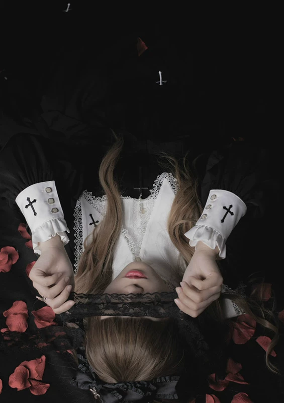 Điểm không bài thơ đứng cổ áo dài tay áo đen ista mori dongsensen Nhật Bản lolita - Sản phẩm HOT