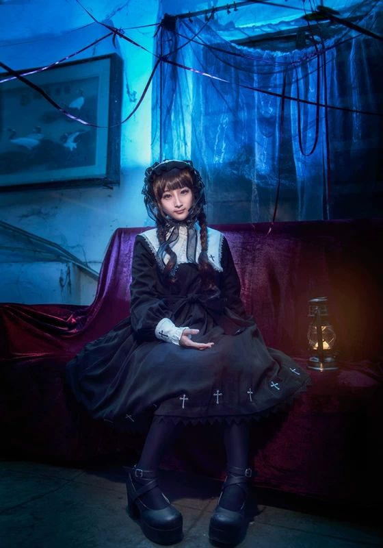 Điểm không bài thơ đứng cổ áo dài tay áo đen ista mori dongsensen Nhật Bản lolita - Sản phẩm HOT