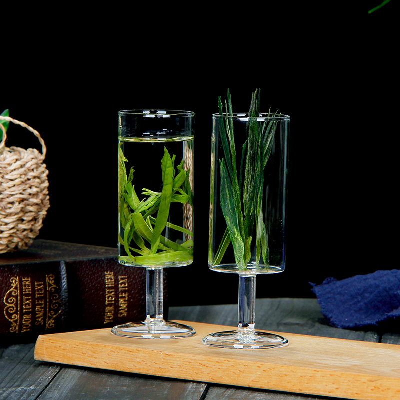 Transparent High Foot Monkey Kui Glass Cup Drinking White Tea Green Tea Creative Tea Drinking Straight Barrel Tea Cup Foreign Wine Champagne Cup