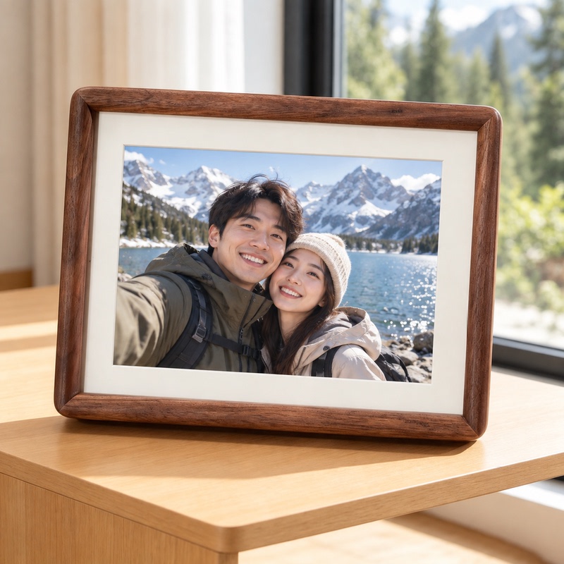 Black Walnut Solid Wood Photo Frame with Mortise and Tenon Joints, High-End Natural Wood A4 Empty Frame for Photo Printing