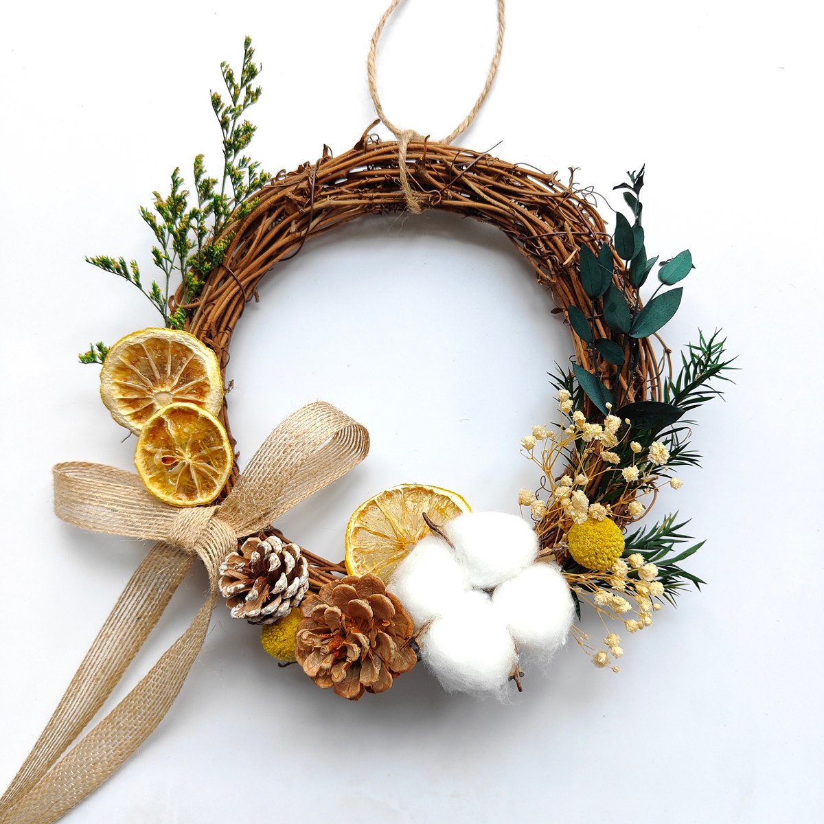 Christmas Flower Ring Vine Ring Handmade Hanging Accessories DIY Materials Bag Dry Flowers Pine Nuts Car Pendant Door Hanging Bell Butterfly Knot Activity