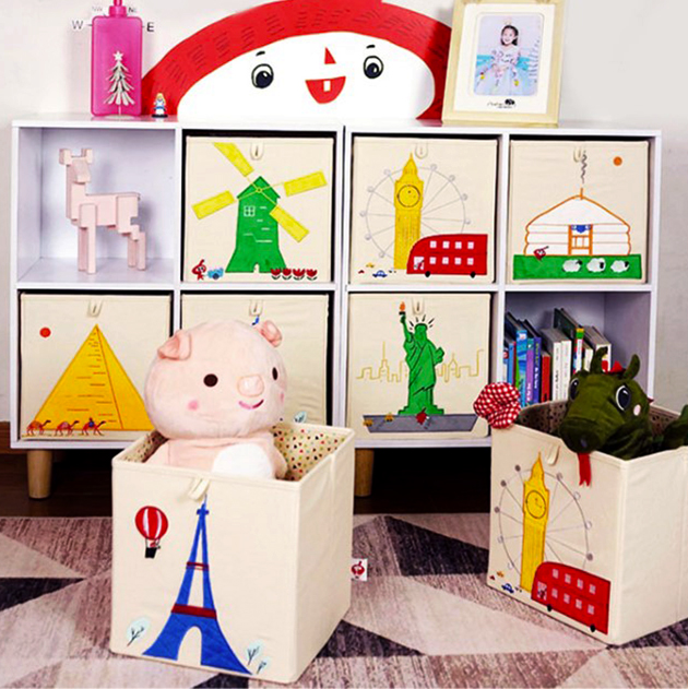 Washable cotton children's cartoon toy storage box baby clothes storage box toy box sundries sorting box - Taobao