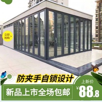 Aluminum alloy anti-pinch heavy duty self-locking folding door Sunroom open-air open hidden hinge folding door partition