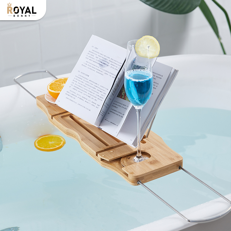 Retractable Non-Slip Bamboo Stainless Steel Bathtub Rack ins Accessible Luxury Bathtub Rack Hotel Bathtub Decorative Bath Rack