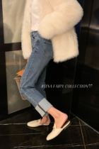 tinafairy Wang fried plus velvet cigarette pants 2021 new straight tube slimming curly jeans womens winter