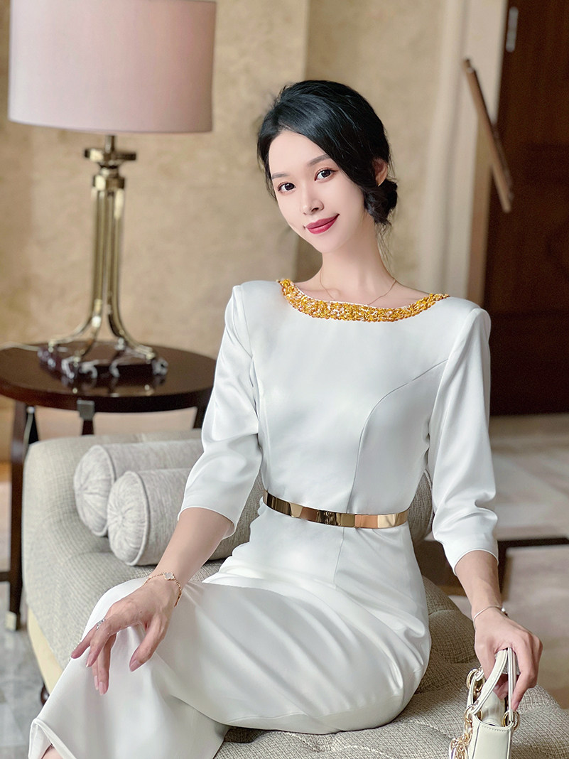 重工釘珠年會主持人晚禮服女宴會氣質名媛生日派對晚裝洋裝女