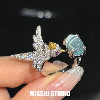 Colorful seagull hummingbird sapphire ring women's open ring high-end temperament light luxury fashion hummingbird index finger ring