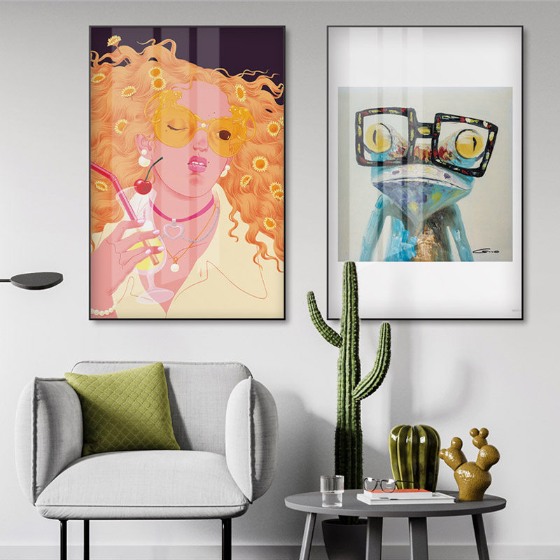 Light luxury art decorative painting glasses shop sunglasses Haibo high-end glasses hanging painting fine porcelain metal wire drawing decorative painting