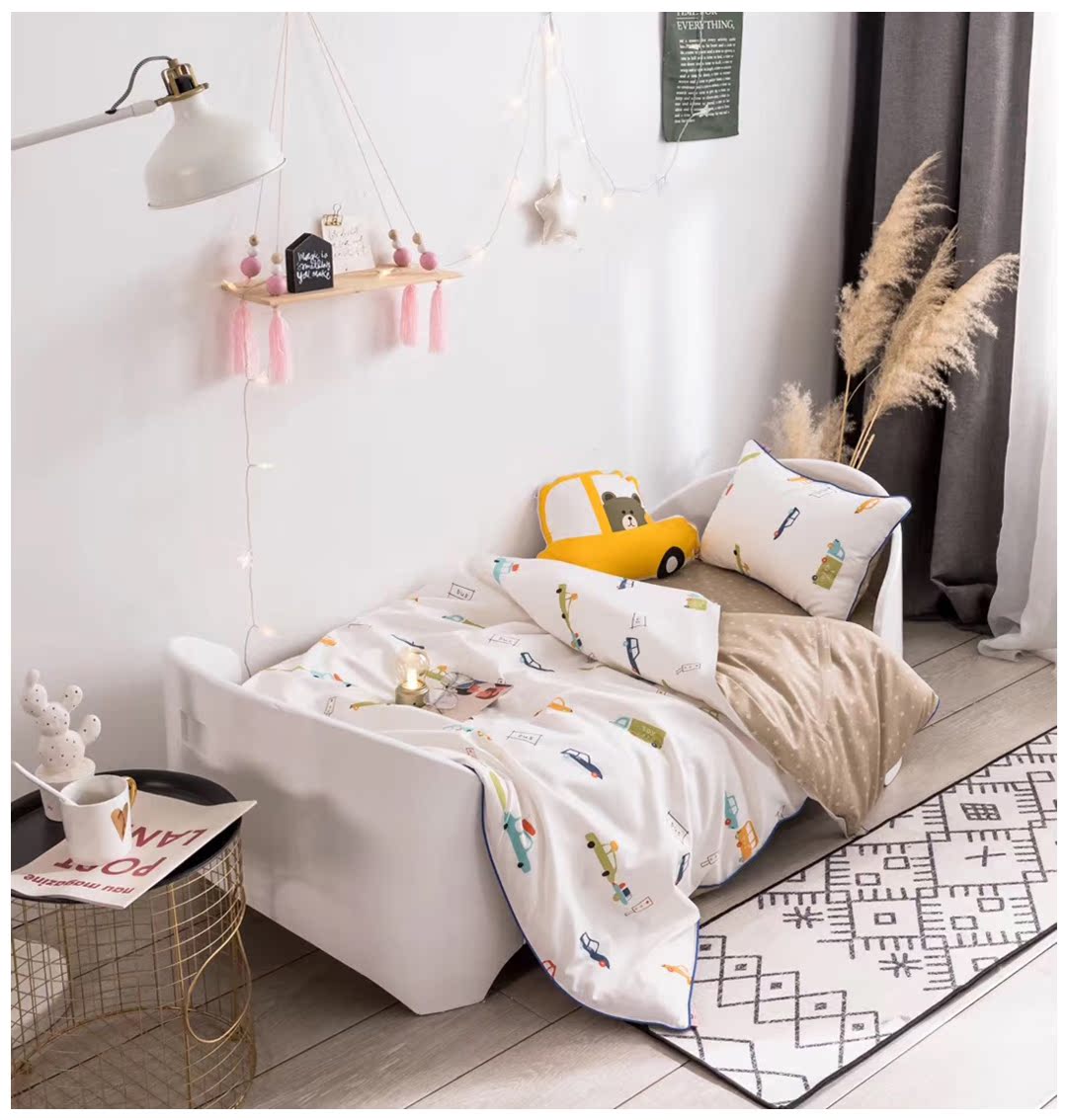 [Natsuki] gói xe bông phim hoạt hình khủng long tùy chỉnh Bộ đồ giường ba mảnh bộ đồ giường mẫu giáo cho trẻ em - Bộ đồ giường trẻ em 	ga giường chống thấm cho bé	