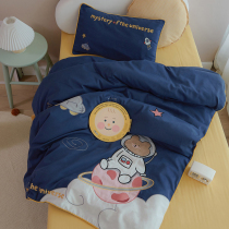 Autumn and winter warm cotton satin brushed three-piece childrens bed product set three-dimensional embroidery baby kindergarten bedding