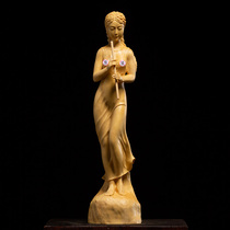 Yellow poplar wood carving solid wood Beauty figure Chinese style living room pendulum pieces handiwork handlebar pieces Home Accessories Whistling girls