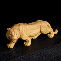 Yellow Yang wood Chinese living room zodiac tiger solid wood animal pendulum piece engraving handicraft article Play Handlebar pieces wood carving tiger