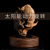 Chinese style living room engraving handicraft wood sculpted cattle handlebar piece car solar solid wood animal swing piece twist and dry kun