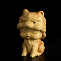 Wood Carving Creative Solid Wood Text Playing Handlebar Piece Engraving Handicraft Living Room Cute Zodiac Tiger Yellow Poplar Wooden Swing Piece Tiger Pussy