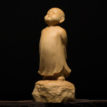 Boxwood creative Buddha statue handicraft handlebar small monk figure Zen wood carving monk ornaments quiet Zhiyuan