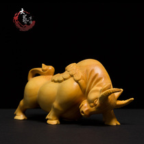 Boxwood carving decoration creative solid wood carving crafts Zhaocai Town House Walt Street cattle carvings bullish