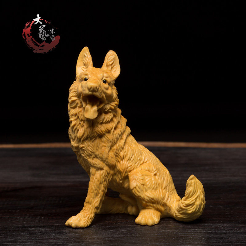 Huang Yang wood carving home decoration living room solid wood car ornament carving craft gift decoration zodiac dog handle piece Wangcai