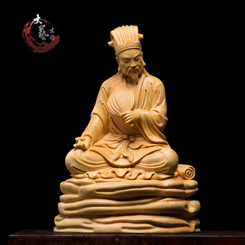 Huang Yang wood carving creative solid wood living room car decoration carving handicrafts figure ornaments Zhu Geliang like Kong Ming
