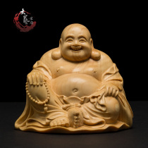 Boxwood carving laughter Buddha statue living room solid wood car ornaments carving crafts ornaments big belly Maitreya Buddha