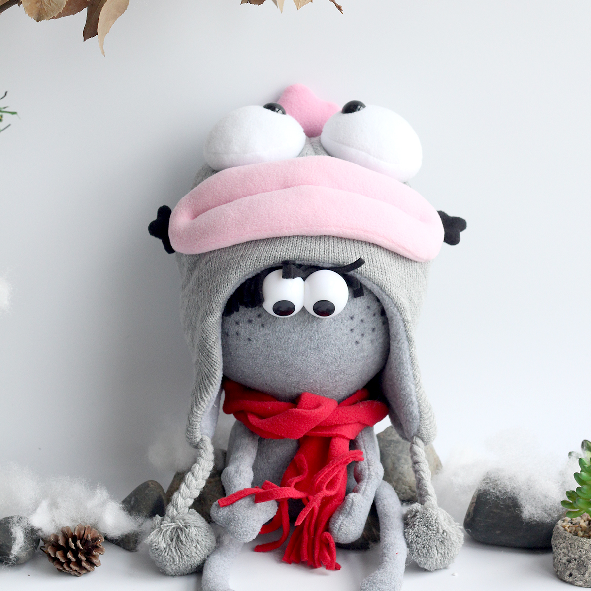 plumo Pilom original wool knitted warm hat Autumn and winter hat Roll edge hat cute cute ear cap parent-child