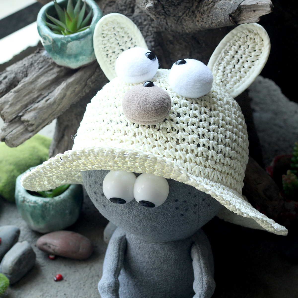 plumo pillom original children shading hat sunhat baby spring and summer out for a fisherman grass hat rabbit ear white