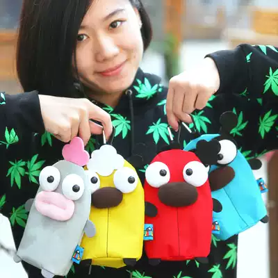 PLUMO cute cartoon pen bag Korean creative large-capacity portable hanging buckle Oxford stationery pen box 4 optional