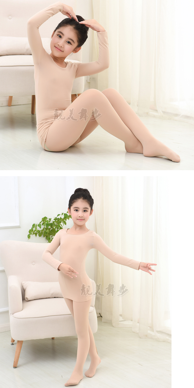 Mùa xuân và mùa thu mỏng trẻ em nhảy múa áo sơ mi cô gái quần da trẻ em màu thịt thực hành vô hình quần áo trang phục - Trang phục quần áo cho bé gái