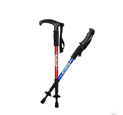 Outdoor mountaineering carbon ultra-light aluminum alloy cane Telescopic four-section stick straight handle T-handle hiking stick crutch