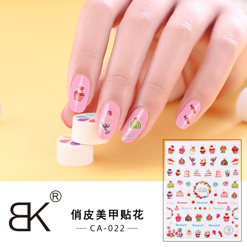 BK nail art stickers full stickers waterproof cute cartoon adhesive 16 optional 3D jewelry nail stickers manicure decals