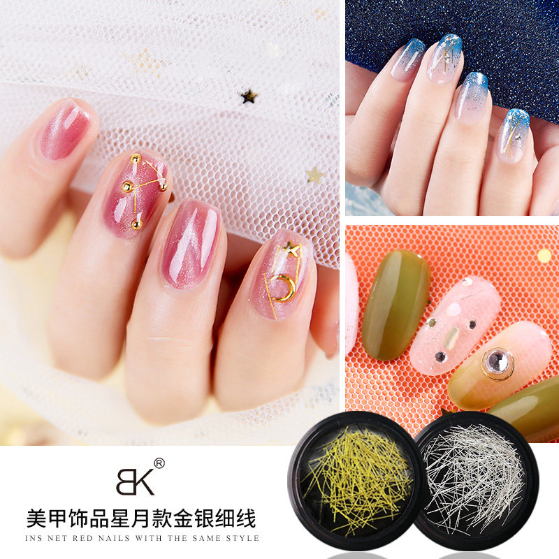 BK Japanese nail art gold and silver fine line fashion and versatile mixed color Star Moon personality DIY nail polish glue Light therapy glue jewelry