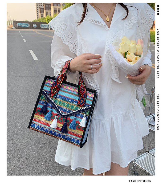 New Guangxi Zhuangjin Pattern Zhuang Cultural and Creative Water Ripple Women's Handbag Ethnic Style Tassel Handbag Casual Bag
