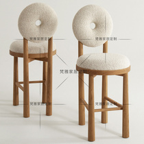 Nordic donut solid wood bar chair cream style retro sherpa back chair designer model room high chair