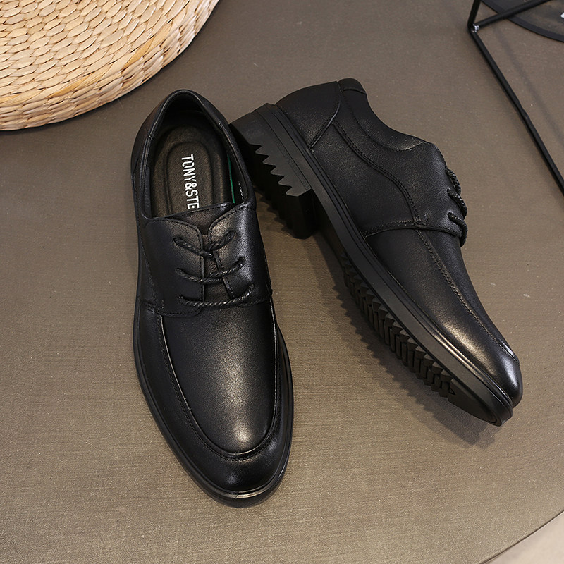 Men's genuine leather soft leather soft bottom dress business leather shoes toe layer cowhide lace-up breathable work leather shoes