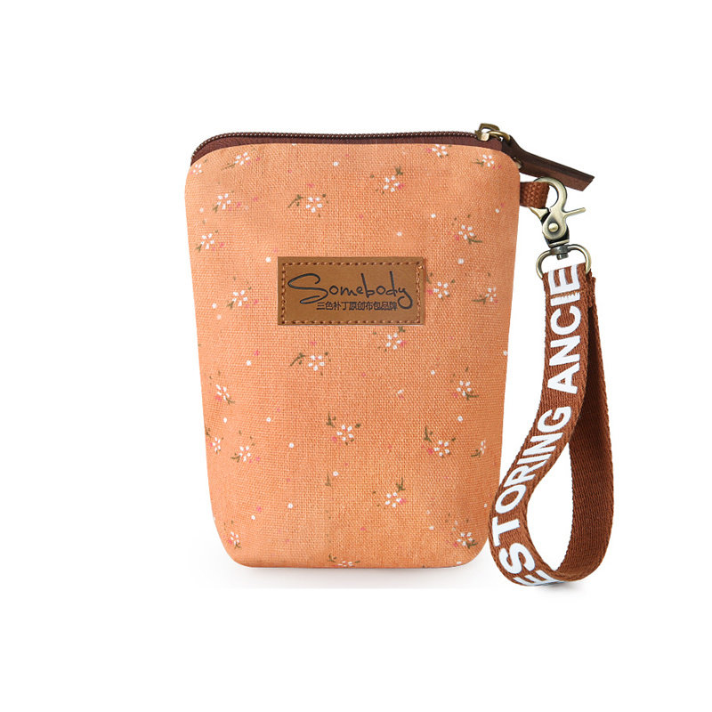 Three-color patch original Japanese cotton and linen canvas mobile phone bag women's new Korean version of the literary coin purse hand-held small cloth bag