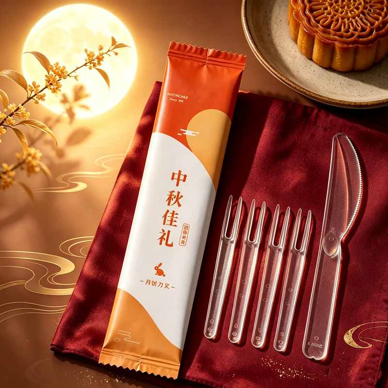 Commercial High-End Thickened and Hardened Disposable Knife and Fork Set for Mid-Autumn Festival Mooncakes, Transparent Knife and Fork Set for Baking and Dining Commercial High-End Thickened and Hardened Disposable Knife and Fork Set for Mid-Autumn Festival Mooncakes, Transparent Knife and Fork Set for Baking and Dining