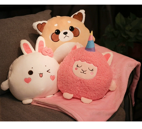 Милая подушка с животными, плюшевая игрушка, универсальное одеяло