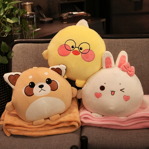 Милая подушка с животными, плюшевая игрушка, универсальное одеяло