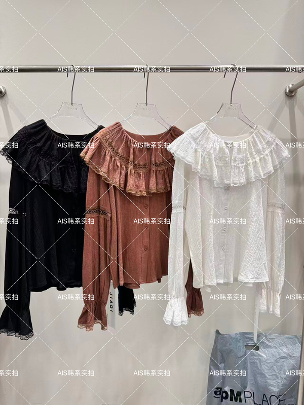 Thirteen Rows Korean Style 2026 Early Autumn New French Retro Lace Collar Textured Pleated Long Sleeve Shirt for Women Thirteen Rows Korean Style 2026 Early Autumn New French Retro Lace Collar Textured Pleated Long Sleeve Shirt for Women