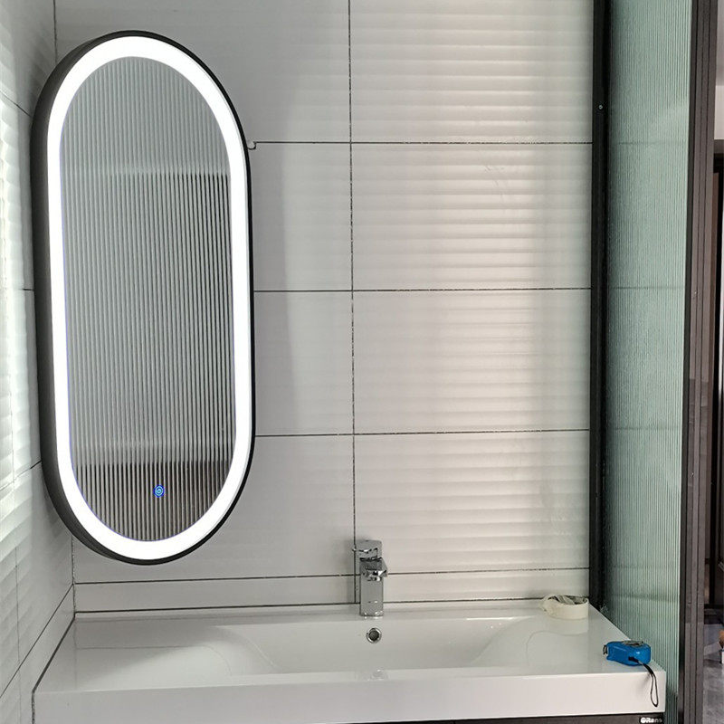 Oval Smart Bathroom Mirror Makeup Room Mirror Not To Door Wall Corner Corner Mirror Rotatable with lamp Led touch screen