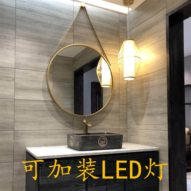 Nordic style makeup mirror Bathroom mirror Powder room mirror Wall mirror Round mirror Toilet toilet mirror free hole