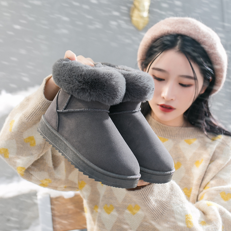 雪地靴女2019冬季新款加绒保暖短筒棉鞋韩版百搭毛毛平底加厚短靴