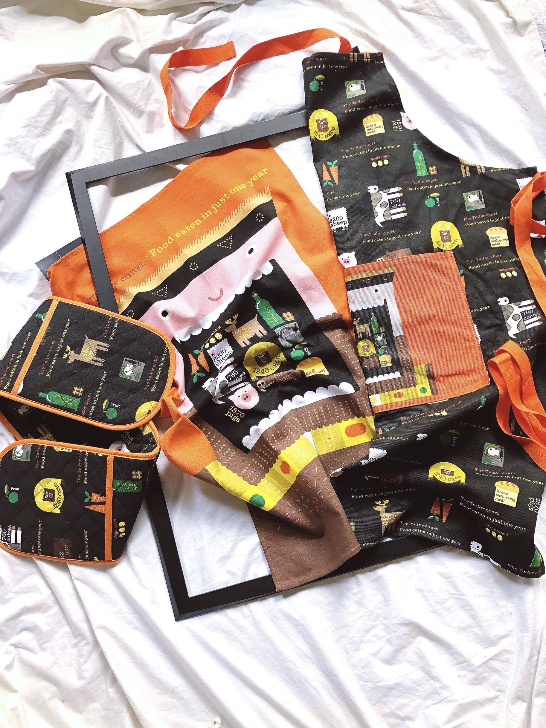 Zhou A's British Export Single Governor Dynasty Cotton Super Cute Cartoon Apron Tea Towel Insulation Glove Set