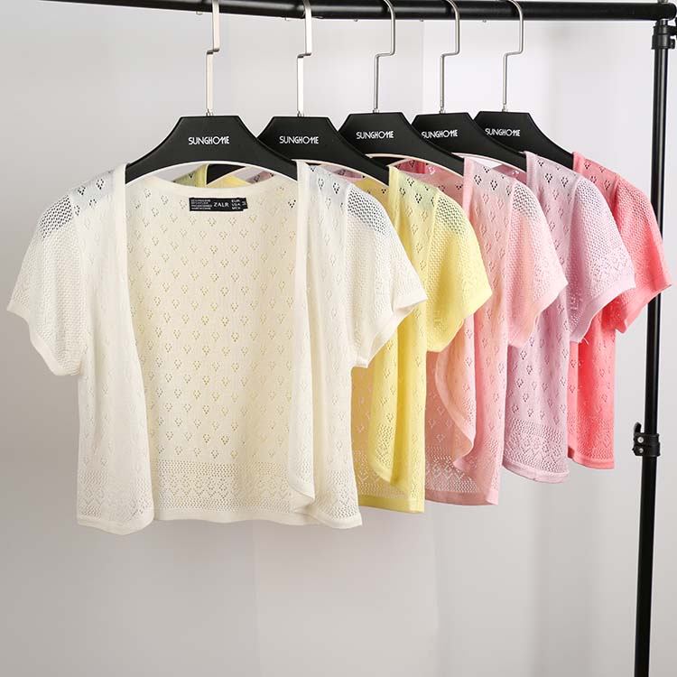 Khăn choàng nhỏ nữ mùa hè mỏng đoạn ngắn hoang dã vest vai nữ ngắn tay cardigan mỏng áo len rỗng áo trắng áo len