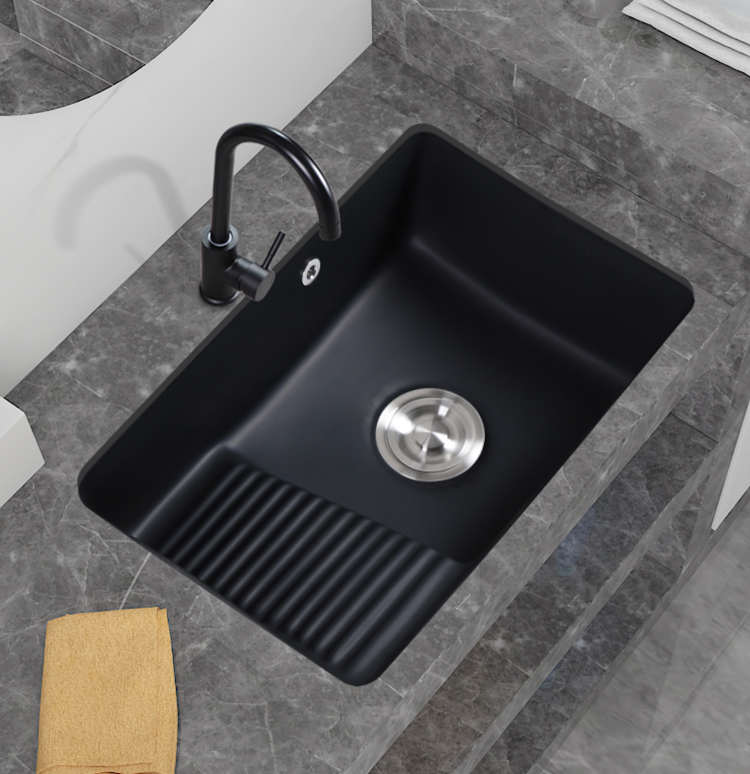 Balcony ceramic laundry pool with washboard black under-counter basin laundry basin household large sink pool stone under-counter basin