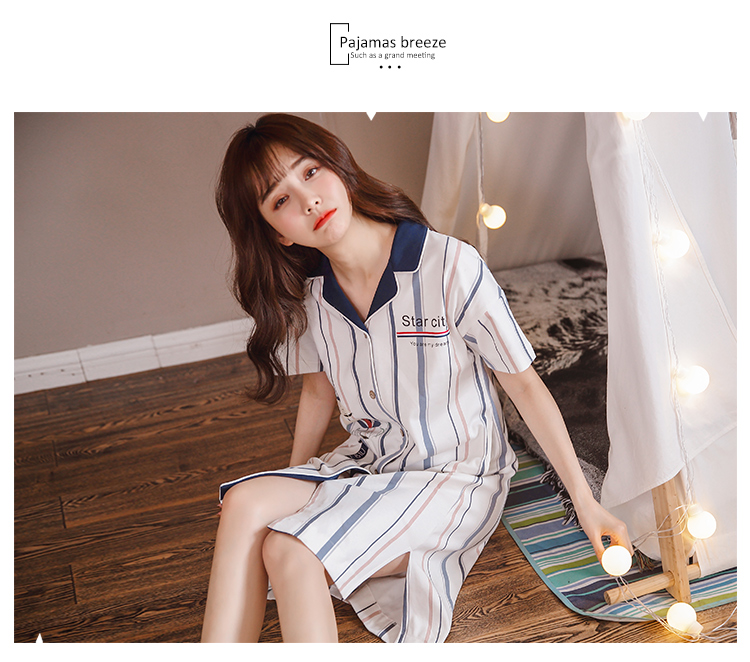 Áo ngủ mùa hè ở Nam Cực tay áo ngắn cotton Hàn Quốc Bộ đồ ngủ nữ tươi mới ngọt ngào dịch vụ nhà sinh viên mỏng đầm thiết kế cao cấp