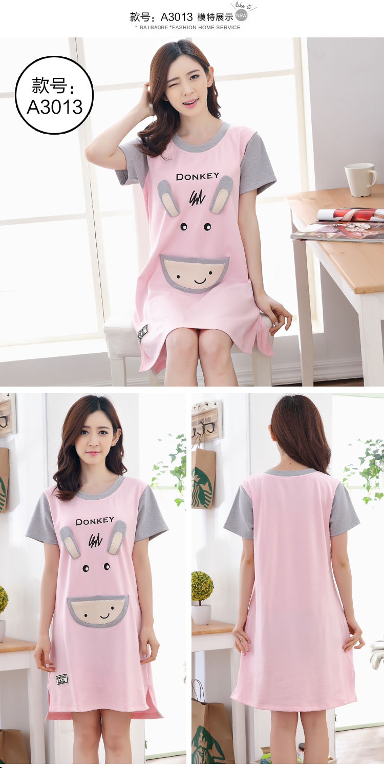 Váy ngủ nam cực nam mùa hè Hàn Quốc cotton ngắn tay cô gái đồ ngủ ngọt ngào dễ thương hoạt hình nhà dịch vụ ăn mặc đầm cotton