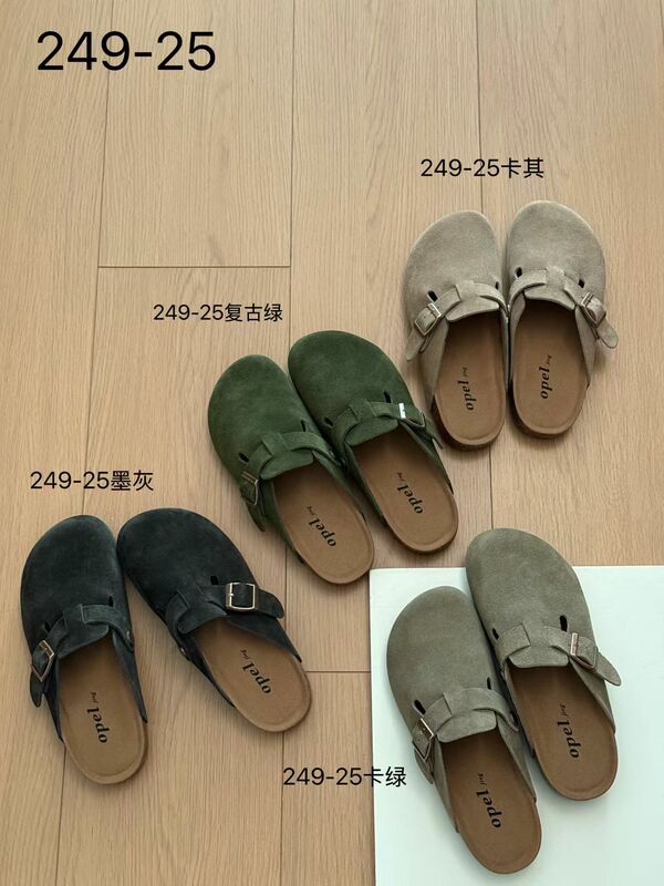 Opel-26 Autumn New Style Soft-Soled Round-Toe Suede Nubuck Leather Cork Sole Versatile Half-Slipper Birkenstock Genuine Leather 249-25
