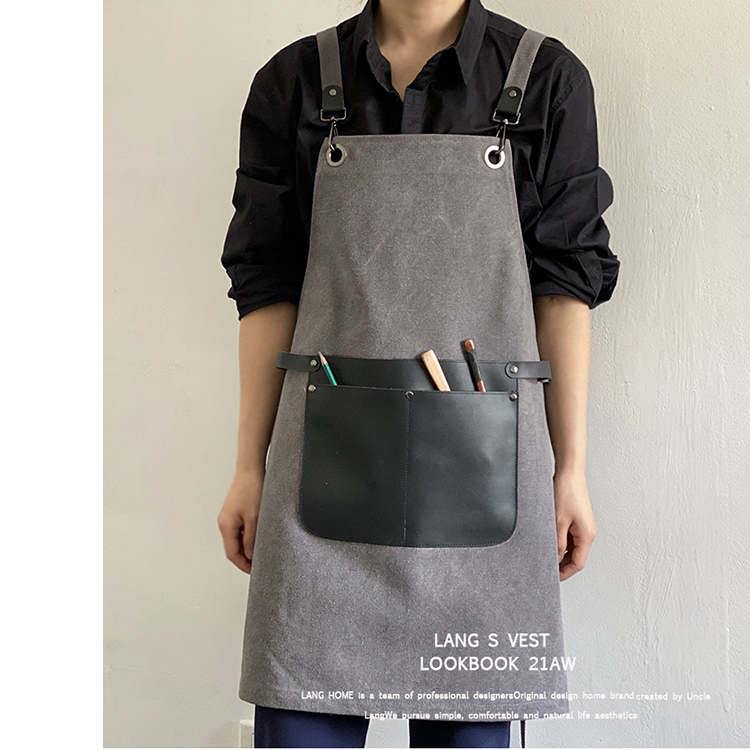The same thickened canvas apron for Chinese restaurant can be customized with logo printing sleeveless overalls denim barista overalls